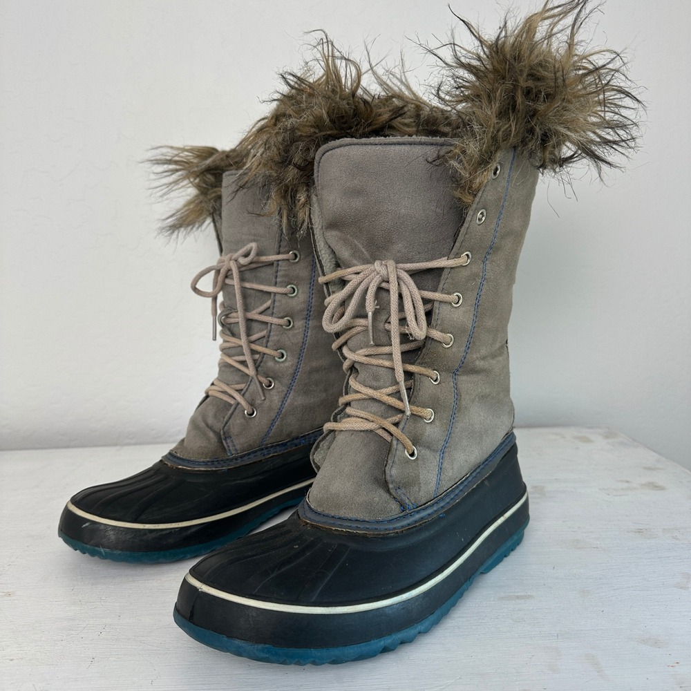 Old Navy Boots Womens 9 Thinsulate Faux Fur Gray Duck Snow Blue Sole